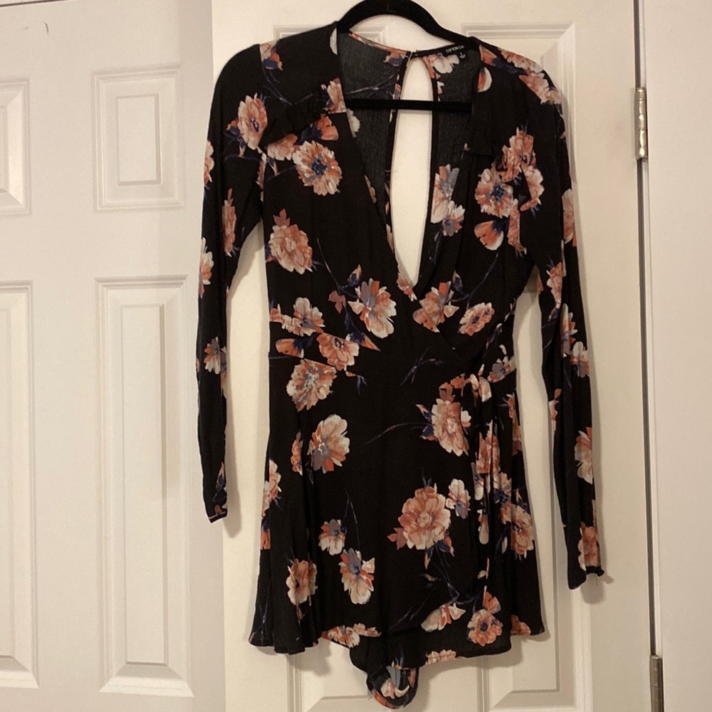Black Pink floral Romper - Small